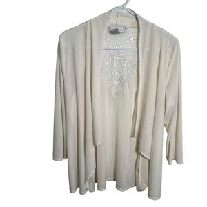 Emma & Olive Open Front Cascade Cardigan White Lace XL